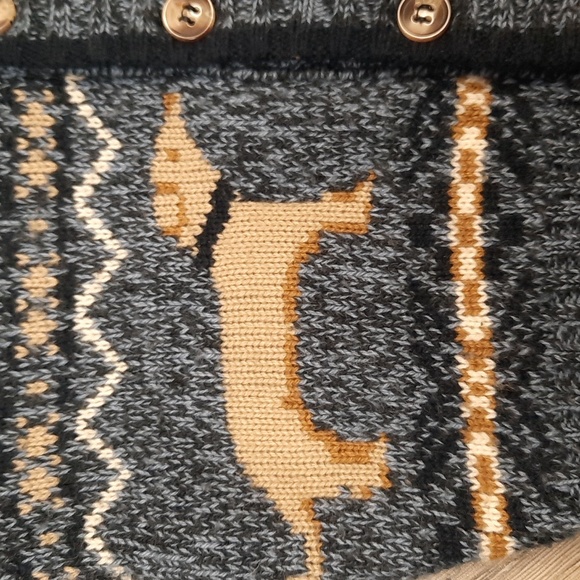 Blue & tan patterned knit button-up sweater vest with puppy dogs, size 12M - Picture 2 of 4